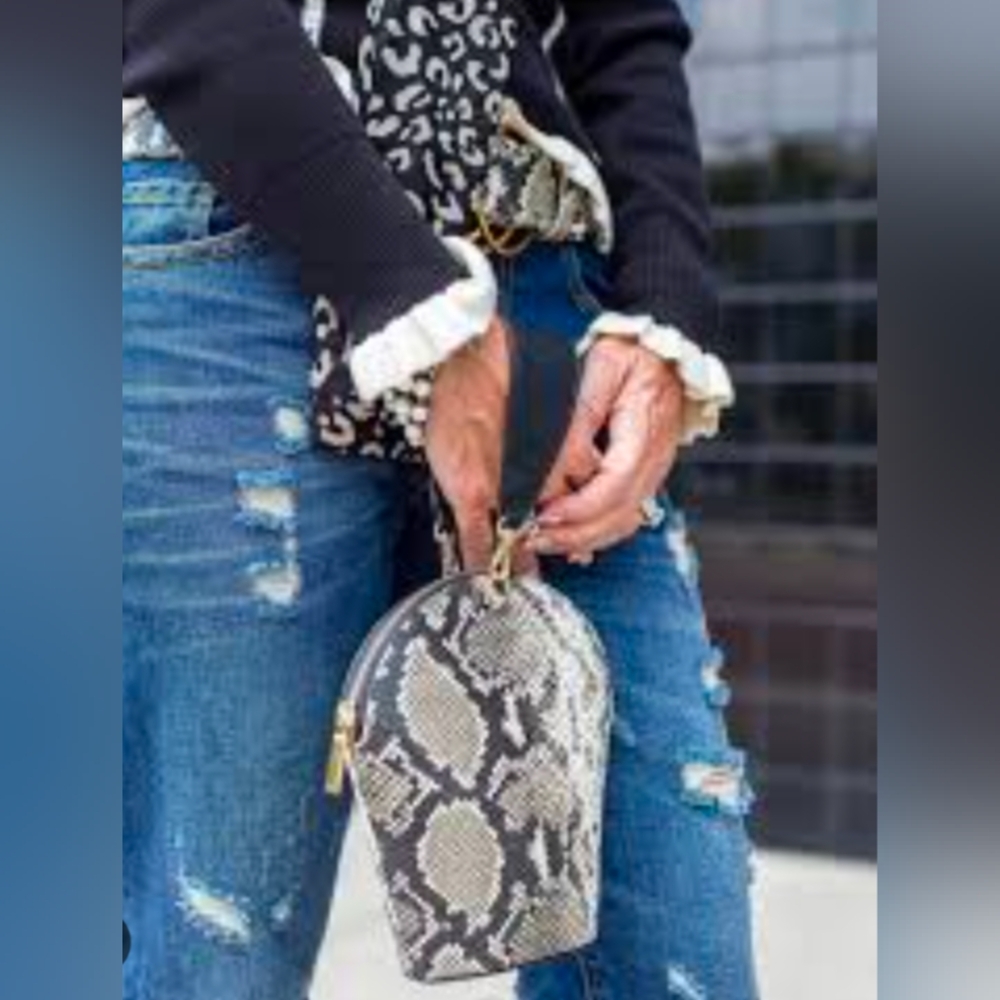 CAbi Snake Print Cosmetic Bag - Black and Cream